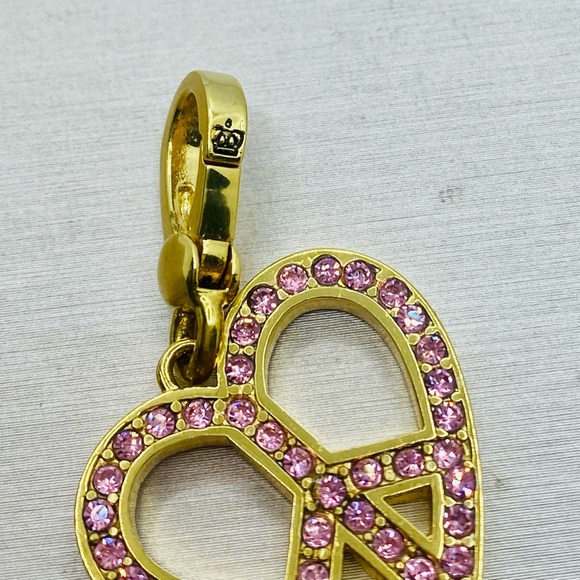 NWT Vintage Juicy Couture Pink Enamel & Pink Pavé Heart Peace Sign Charm - Picture 8 of 13